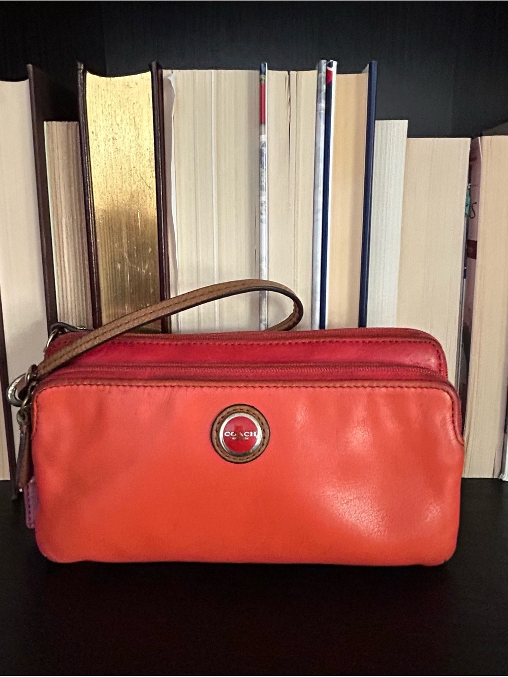 Coach Park Leather Double Zip Wristlet/ Clutch